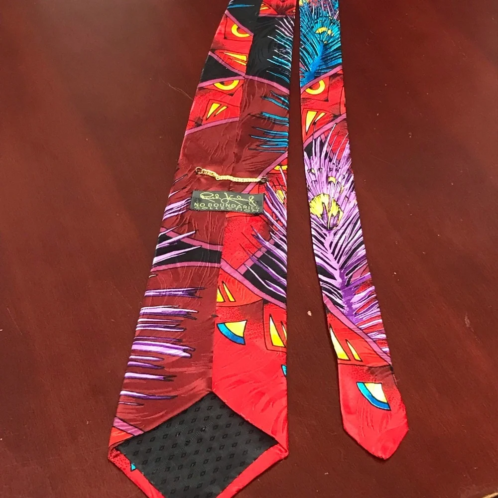 RUSH LIMBAUGH No Boundaries Vintage 90s multicolored Peacock Feather Silk Tie